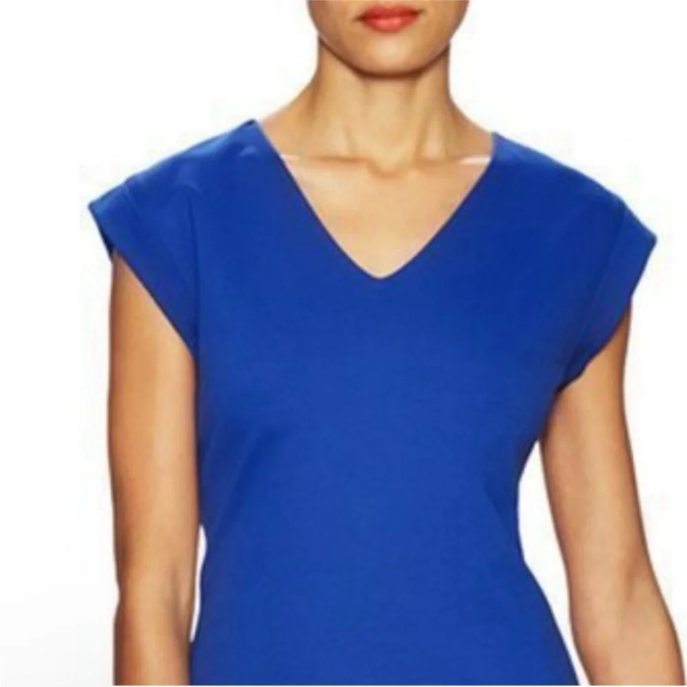 Kate Spade blue ponte knit a-line cap sleeve exposed back zipper mini dress
